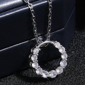 💎 "Dainty Shiny Hollow Round CZ Diamond Around Pendant Necklace, INDN8631
